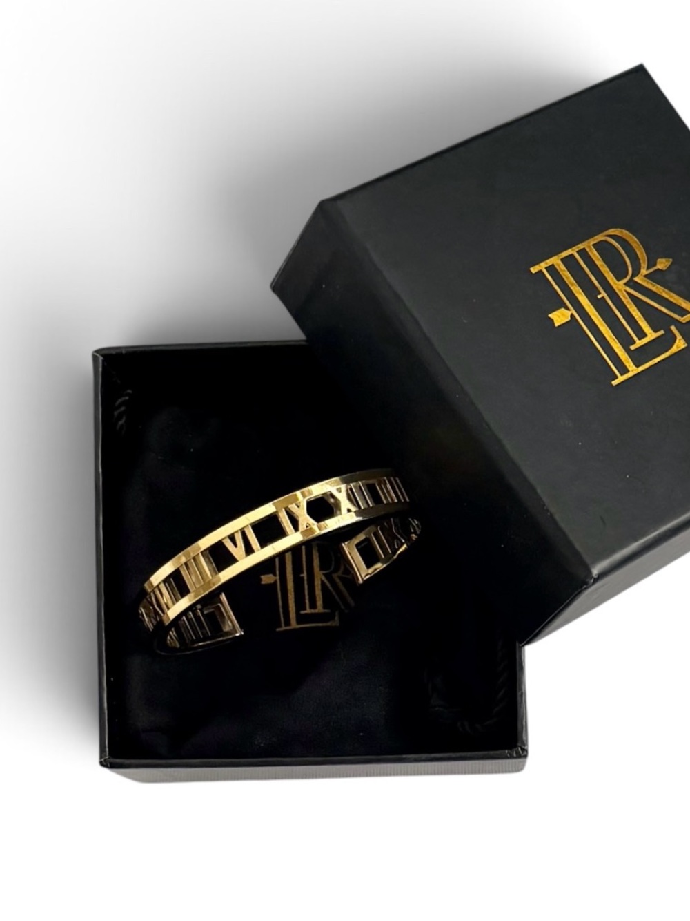 Lisa Robertson 18K Gold over Bronze 3D Cut Out Roman Numeral Cuff Bracelet